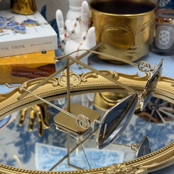 🆕 GUCCI 🧿 NWOT GG1207SA 002 Gold Rimmed Square Sunglasses, Grey Lens - Picture 10 of 16